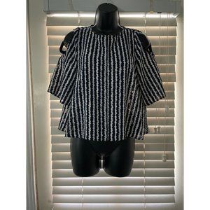 TopShop 4 Cold Shoulder Navy Striped Cold Shoulder Blouse